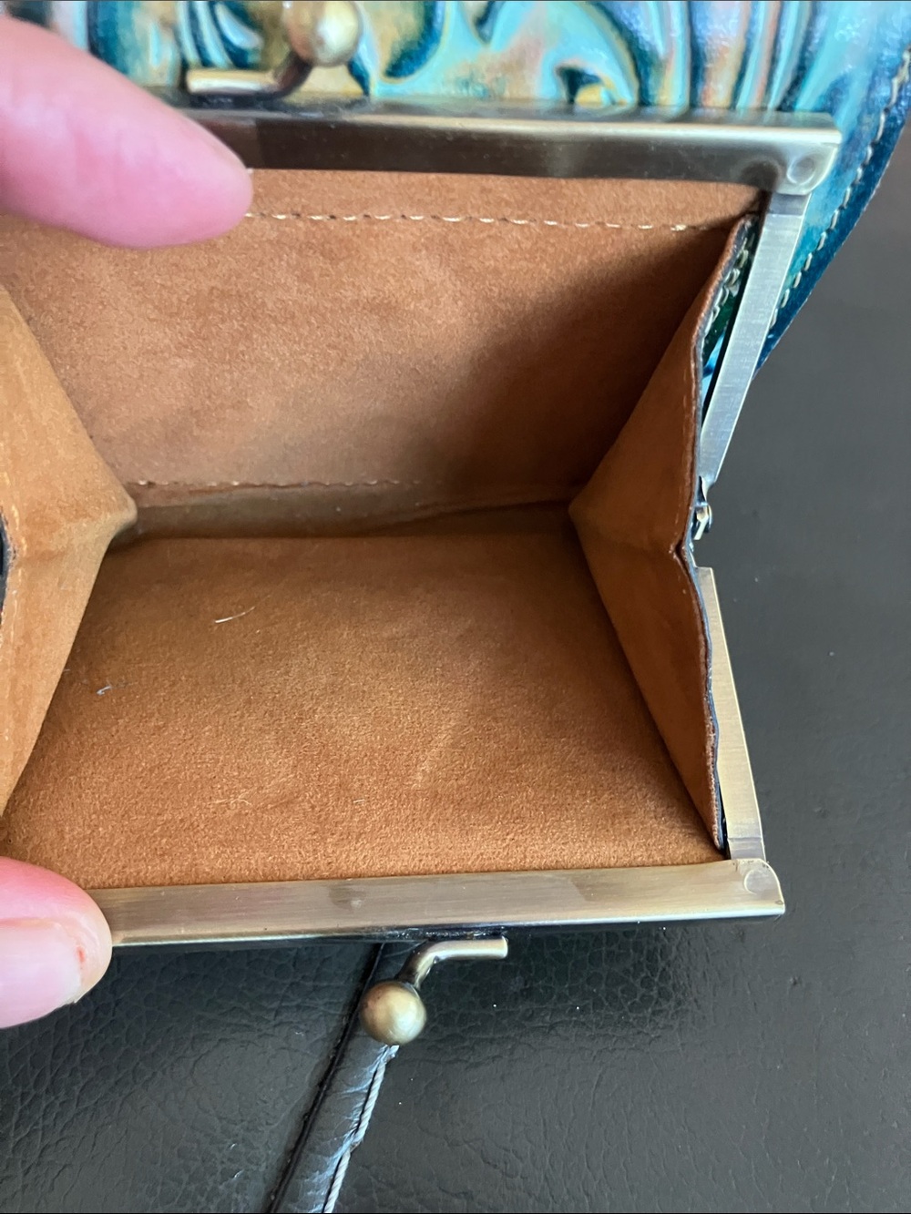 Patricia Nash Reiti Wallet RFID Tooled Italian Leather Floral Embossed Turquoise - Picture 3 of 8